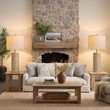 PoKat 27'' Farmhouse Table Lamps Set of 2 for Living Room, Stone-Like Bedside Lamp for Bedroom, Boho Ceramic Tall Lamps for Nightstand Office Sideboard Entryway Distressed (Antique Beige)