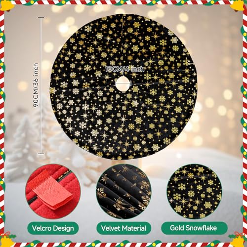 Lanpn Christmas Tree Skirt 36 inch, Velvet Xmas Tree Skirt with Snowflake Winter Christmas Tree Mat for Large Artificial Trees Winter Home Party Holiday Indoor Xmas Decorations (Black, 90cm)