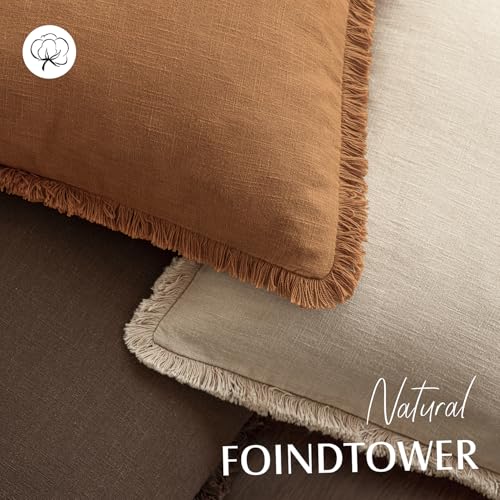 Foindtower Decorative Linen Fringe Throw Pillow Covers 22×22 Inch,Orange