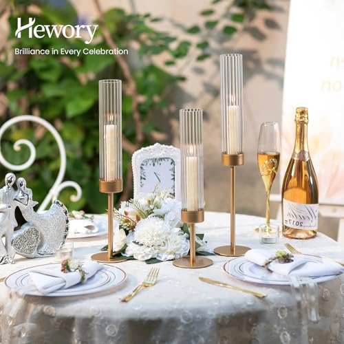 Hewory Gold Hurricane Candle Holder: 3PCS Candlestick Holders for Decor