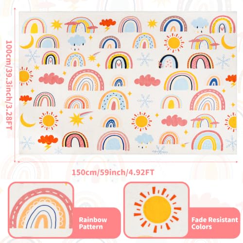 Rainbow Kids Rug 3'3" x 4'11", Soft Kid Area Rug, Large Washable Space Mat, Non-Slip Cute Rainbow Weather Kid Crawling Floor Mat for Living Room Playroom Classroom Bathroom(for Age 2+)