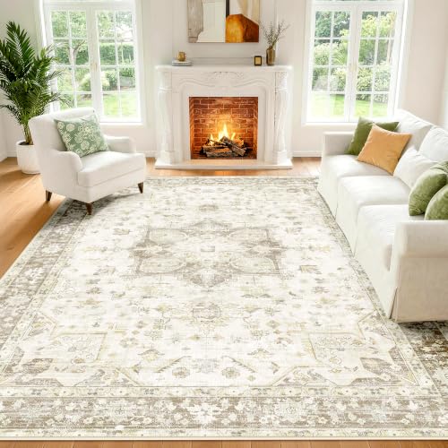 LIVELYGLOW 6x9 Retro Vintage Area Rug, Non-Slip Carpet, Beige Vintage