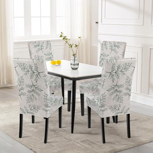 SearchI Printed Dining Room Chair Covers Set of 4, Stretch Kitchen Chair Covers Washable Parsons Chair Slipcover Removable Dining Chair Protectors for Hotel,Ceremony(Fern Leaves)