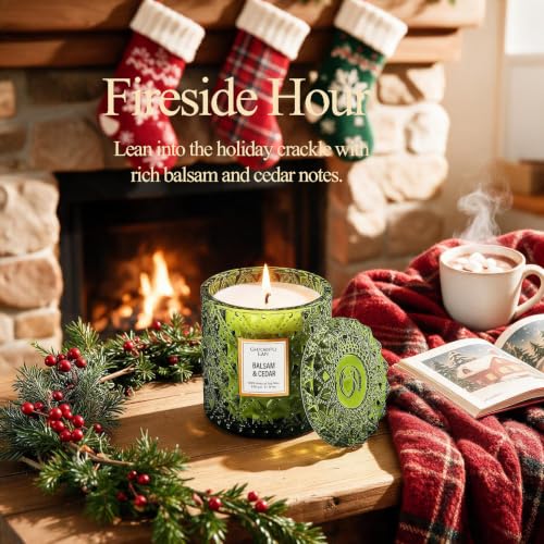 Chloefu LAN Balsam & Cedar Scented Candle Christmas Candles Gift, Christmas Festival Gifts, Large Luxury Scented Soy Jar Candles with up to 55 Hour Long Lasting, Highly Scented, 8.1oz