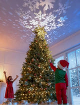 DG-Direct Christmas Tree Topper Lighted with Golden Snowflake Projector, Led Rotating Magic Snowflake, 3D Hollow Glitter Lighted Gold Snow Tree Topper for Christmas Tree Decorations