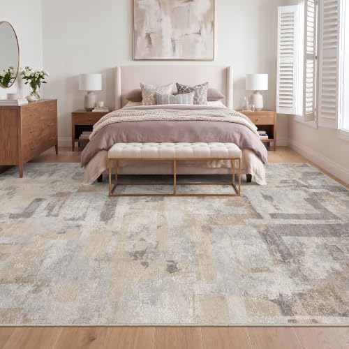 12x15 Washable Area Rug: Non-Slip Abstract Geometric Living Room Rugs
