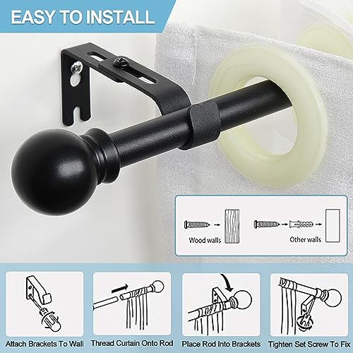 Black Curtain Rods for Windows 28 to 48 Inch, 5/8 Inch Small Curtain Rod For Bathroom, Living room, Kitchen (size：28-52 Inch)
