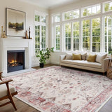 5x8 Area Rugs for Living Room, Washable Rug Vintage Floral, Red