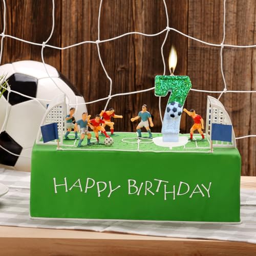 Birthday Number Candles White Soccer Number 7 Birthday Candles for Cake, Fun Glitter Birthday Candles Cake Cupcake Topper for Kids Adults Party Anniversary Supplies