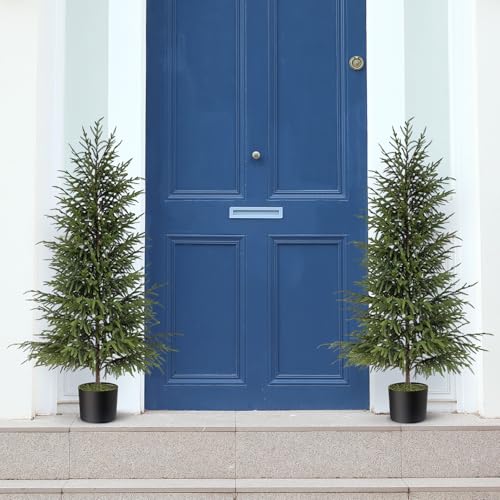 Artificial Norfolk Pine Tree - 4ft (48") Faux Christmas Tree Fake Potted Plants for Indoor Outdoor Home Front Porch Christmas Decor