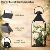 Decorative Metal Lanterns Indoor Outdoor, Set of 2 Outdoor Candle Holder
