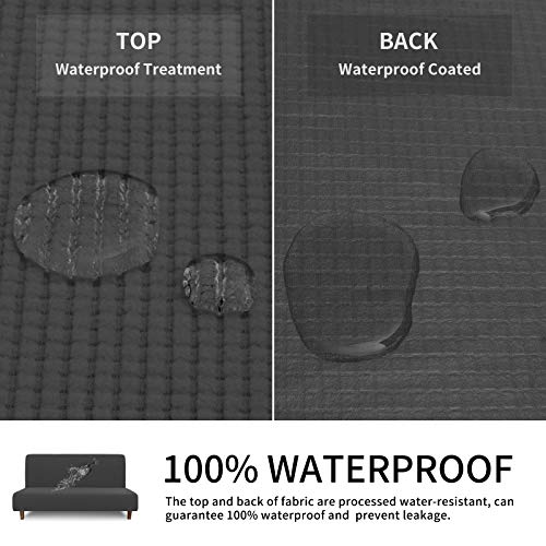 Easy-Going 100% Waterproof Futon Cover, Dual Waterproof Couch Cover for Futon, Stretch Jacquard Sofa Cover, Leakproof Furniture Protector for Kids, Pets, Dog and Cat, Dark Gray