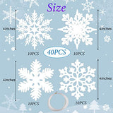 MIAHART 40 Pack Christmas White Snowflake Ornaments 4 Inch White Plastic Glitter Snowflake Ornaments for Christmas Tree Decorations Winter Wedding Xmas Party Supplies