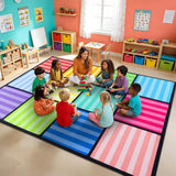 WISH TREE Color Striped Non Slip Washable 12 Seats Classroom Rug with Rubber Backing, Low Pile Kids Carpet for Preschool Kindergarten Elementary Playroom, 6x9 Feet
