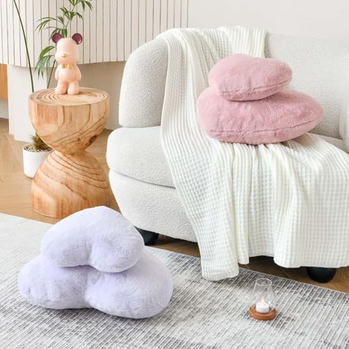 XVTRU Dusty Pink Heart Pillows, Cute Heart Decorative Pillow, Heart Shaped Throw Pillows for Bed, Faux Rabbit Fur Plush Hoom Decor Pillow Cushion for Chair Sofa Living Room (Medium-15.7"x11.8")