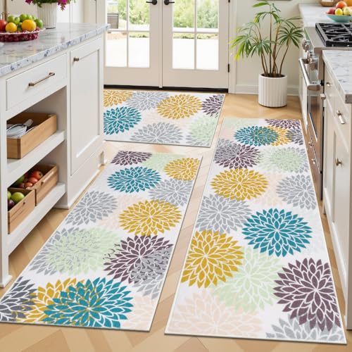 Kitchen Rugs Set 3 Piece, Non Slip Washable Kitchen Mats for Floor