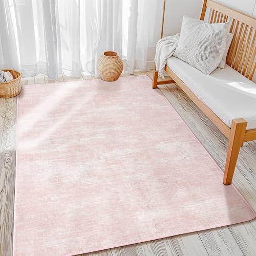 4x6 Washable Area Rug, Pink Solid Area Rugs for Living Room & Bedroom
