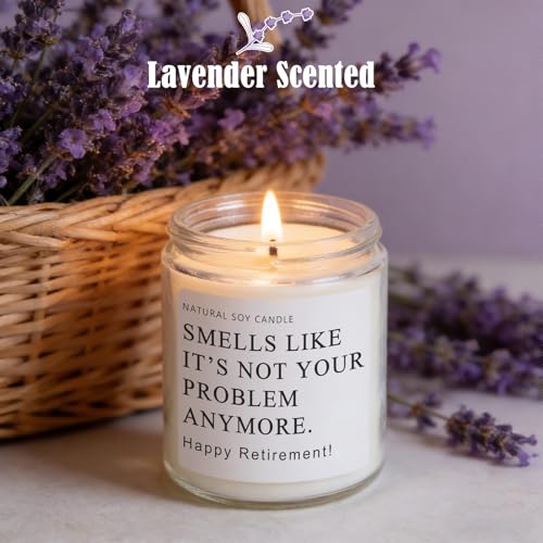 Retirement Gifts for Woman Men, Happy 2026 Retirement Candle, Funny Retired Farewell Gifts for Coworkers, Teacher, Nurse, Boss, Friends - Lavender Scented (7oz)