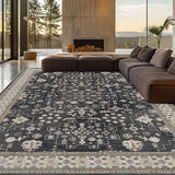 9x12 Washable Area Rugs for Living Room (Charcoal Blush Ivory)