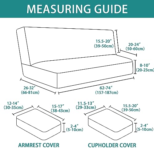 4 Pieces Stretch Futon Covers Sofa Bed Slipcover with Removable Armrests and Cupholders Covers Furniture Protector High Spandex Small Checks Jacquard Fabric (New Ivory)