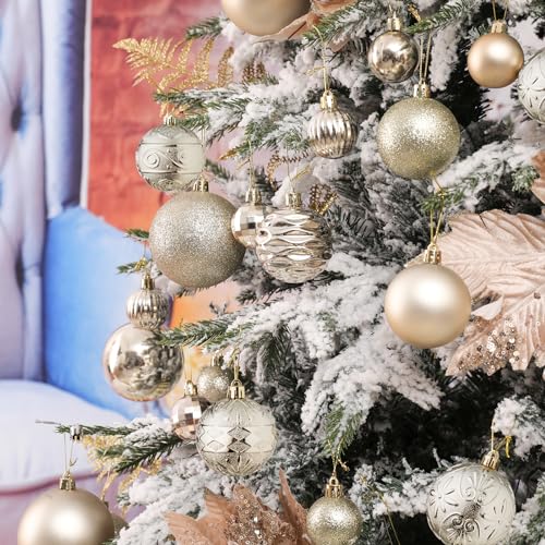 Wironlst Christmas Ball Ornaments - 30pcs Shatterproof Plastic Christmas Ornaments Hanging Ball Decorations for Xmas Tree, Holiday, Wedding, Party (Multi-Size, Champagne)