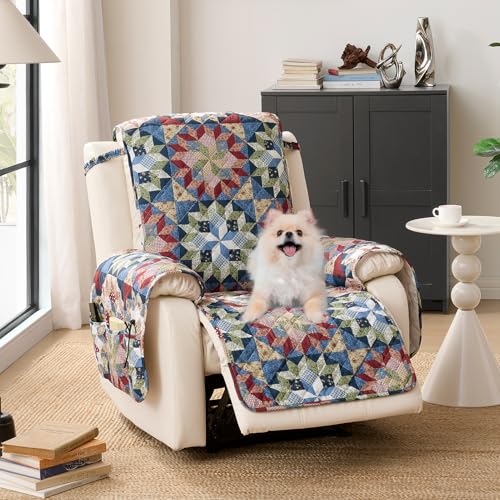 Patchwork Recliner Chair Covers, Quilted Medium Lazy Boy Chair Covers, Recliner Cover Pet Friendly for Sofa Couches, Washable Armchair Covers (Recliner 26", Patchwork Red)