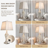 LuxSight Collection 28.5" Table Lamps Set of 2 - Bedside Lamp with Fabric Shades - for Bedroom and Living Room with USB and Nightlight - Perfect for Nightstands and Bedrooms