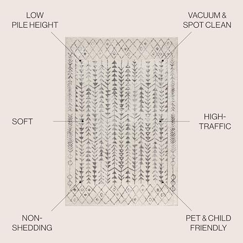 JONATHAN Y Ziri Moroccan Geometric Cream/Gray Indoor Area Rug, 4x6, Bohemian, Scandinavian, Easy-Cleaning for Living Room, Bedroom, Kitchen, Pet Friendly, Non-Shedding (MOH210A-4)