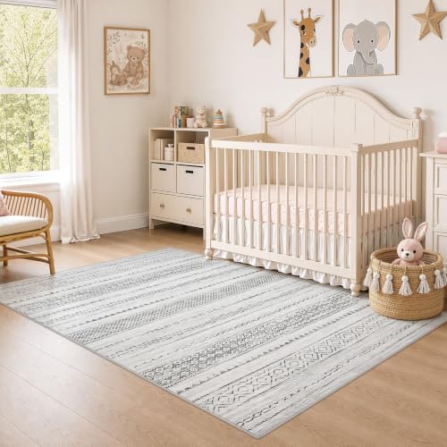 Boho 4x6 Area Rug Living Room Rugs Machine Washable Color Gray