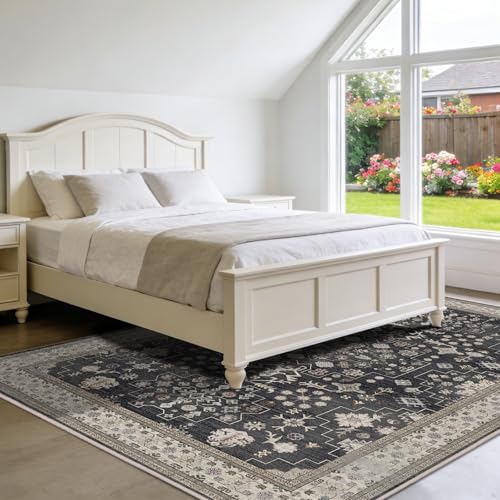 5x7 Washable Area Rugs for Living Room (Charcoal Blush Ivory)