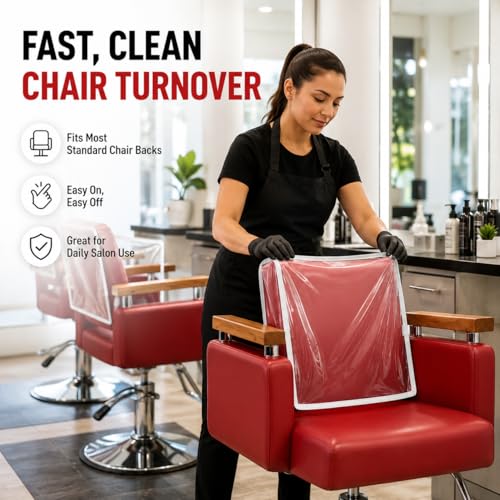 6Pcs Salon Chair Cover, Clear Barber Chair Cover, Plastic Hairdressing Back Protectors, Vinyl Durable, Square Hairdressing Back Protectors, White