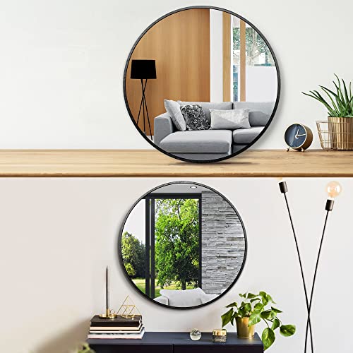 Itrue 12 Inch Small Round Decorative Wall Mirror, HD Silver-Coated Glass with Brushed Black Metal Frame, Minimalist Modern Accent Mirror for Vanity, Narrow Walls, Bathroom, Bedroom & Entryway