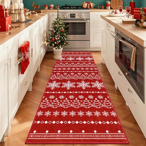 Christmas Runner Rug 2x6 Non Slip Washable Runners for Hallways Xmas Snowflake Holiday Decor Kitchen Rugs Soft Low Pile Indoor Throw Rug Carpet Laundry Room