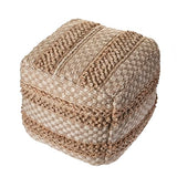 LR Home Natural/Off-White Square Ottoman Pouf for Home Decor | Striped Hand-Woven Jute Cotton Blend Square Pouf Ottoman Foot Rest for Bedroom & Living Room Decor | 18" D X 18" W X 18" H