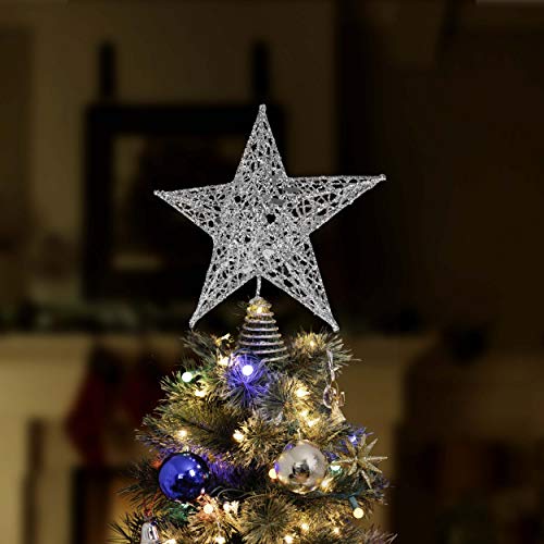 Ornativity Silver Star Tree Topper - Christmas Silver Glitter Sparkle Star Ornament Holiday Decor Top Toppers Xmas Decoration 9"