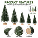 30Pcs Mini Christmas Tree Decor, Artificial Christmas Tree 5 Sizes,Mini Sisal Snow Frost Trees with Wooden Base for Christmas Decor Christmas Party Home Table Craft Decorations (A-Green/Silver)