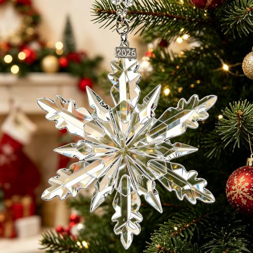 Annual Edition Ornament 2026, Crystal Glass Snowflake Christmas Ornaments | Sparkly Crystal Star Ornaments For Christmas Tree, Elegant Cute Christmas Ornaments Gift For Women, Unique Xmas Ornament