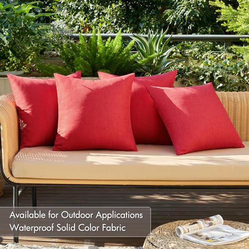 MIULEE Pack of 4 Christmas Decorative Outdoor Throw Pillow Covers Linen Waterproof Pillow Covers Summer Farmhouse Cushion Cases for Patio Garden Tent Balcony Couch Sofa 18x18 Inch Red