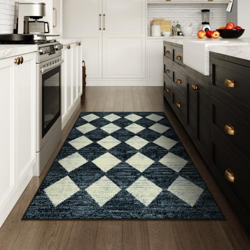 Lahome Zelie Moroccan Trellis Area Rug - 3x5 Washable Black Entry Rug Non Slip Living Room Mat, Distressed Lattice Soft Stain Resistance Indoor Throw Carpet for Front Door Foyer Bedroom Bathroom