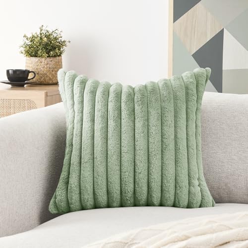 Volcanics Pack of 1 Double-Sided Faux Fur Sage Green Pillow Covers 18x18