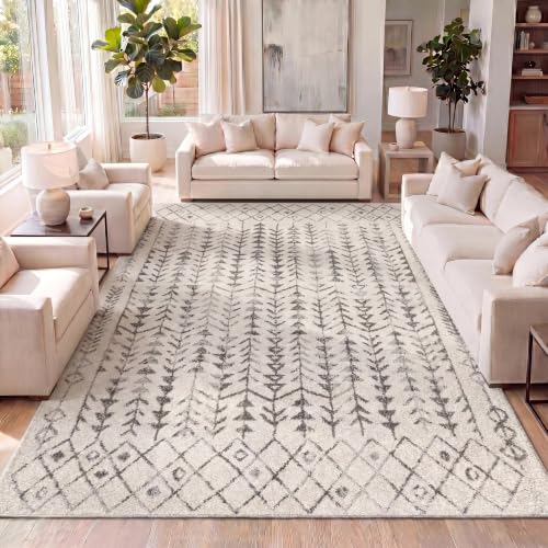 JONATHAN Y Ziri Moroccan Geometric Cream/Gray Indoor Area Rug, 3x5, Bohemian, Scandinavian, Easy-Cleaning for Living Room, Bedroom, Kitchen, Pet Friendly, Non-Shedding (MOH210A-3)