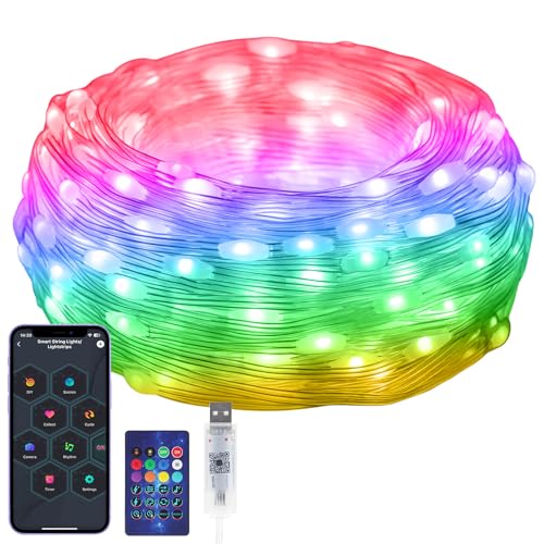 RGB Smart IC String Lights Indoor 16FT/5M [APP & Remote Control], 50 LEDs Multicolor Fairy Lights, USB Powered & IP65 Waterproof, Music/Voice Sync, Fairy String Lights for Christmas, Party