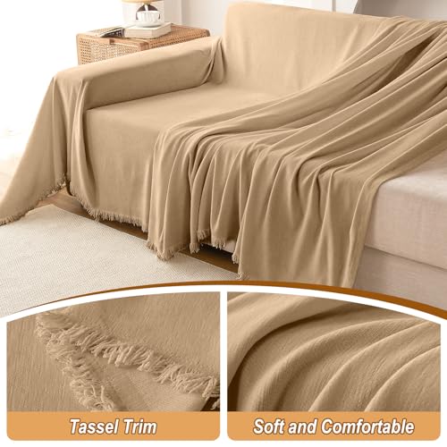 Chenille Couch Cover for Sofa,Soft Tassel Slipcover for Couch,Blanket Couch Covers for 2 Cushion Couch,Sofa Slipcovers Washable Pet-Friendly Furniture Protector (Camel)