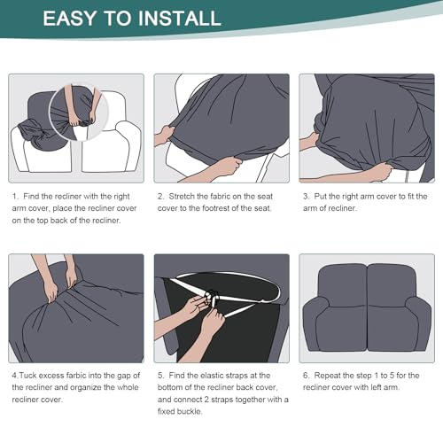 Ruaozz Recliner Sofa Covers Recliner Chair Covers Loveseat Recliner Slipcovers with Pockets Washable Furniture Protector with Elastic Bottom (2 Seater, Chocolate)