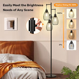 Dimmable Floor Lamp, 3 x 800LM LED Edison Bulbs Included, Farmhouse Industrial Floor Lamp Standing Tree Lamp with Elegant Teardrop Cage Tall Lamps for Living Room Bedroom Office Dining Room-Black