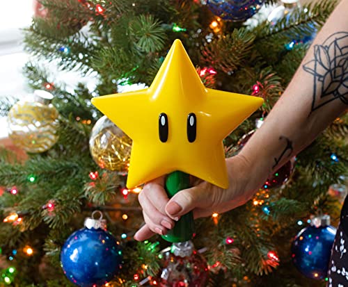 Super Mario Bros. 7-Inch Super Star Light-Up Holiday Tree Topper | Xmas Party Decorations, Christmas Tree Decor, Festive Desktop Ornaments | Video Game Gifts and Collectibles