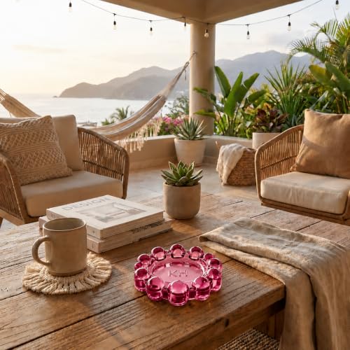 Chic Red Bubble Glass Candle Dish – Modern Clear Glass Candle Holder for Tealights & Diffusers, Decorative Tray for Home & Tabletop Decor（1 Pack）