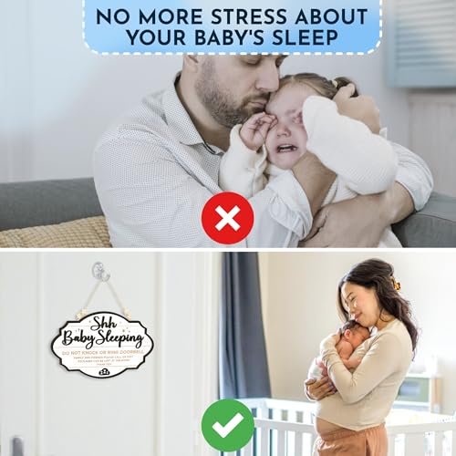 Woodamore Shhh Baby Sleeping Sign for Front Door - Please Do Not Knock Or Ring Doorbell Sign, Baby Sleeping Door Sign, No Knocking Door Sign, No Soliciting Do Not Knock Sign