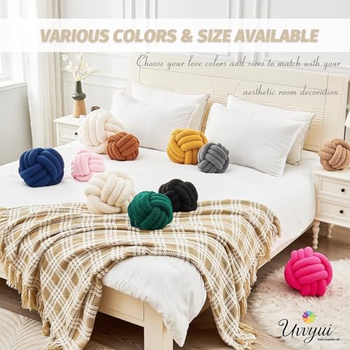 Uvvyui Knot Pillow Ball, Soft Home Decorative Round Throw Pillow, Handmade Knotted Plush Pillow, Round Boucle Pillow Cushion (8.6 Inches Blue)