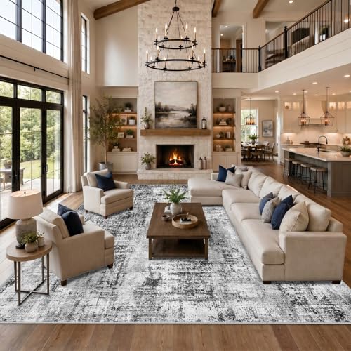 12x15 Area Rugs for Living Room: Large Washable Stain-Resistant Rug Black